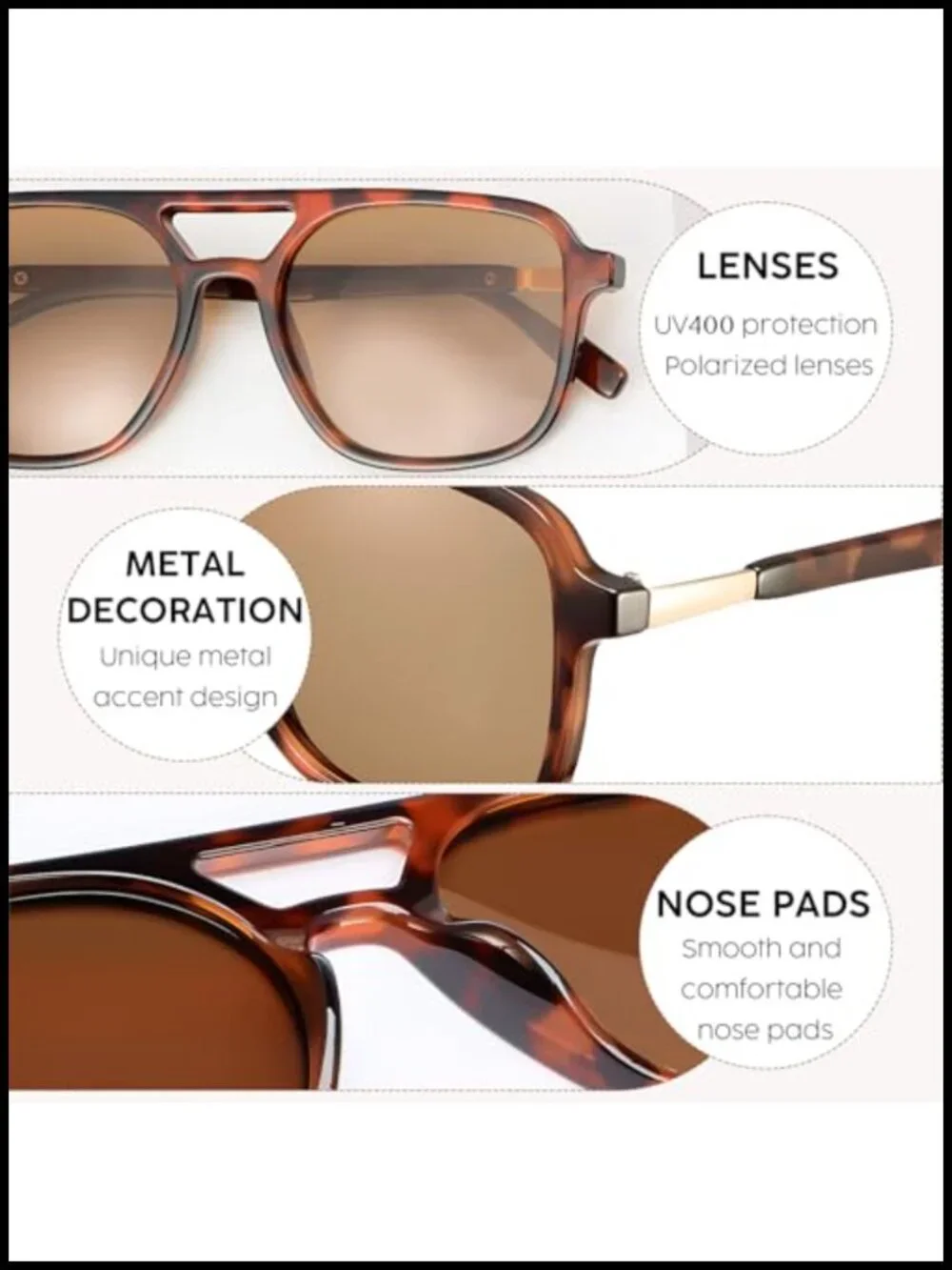 4 Pcs Retro Aviator Sunglasses Polarized UV400 Protection Rectangle